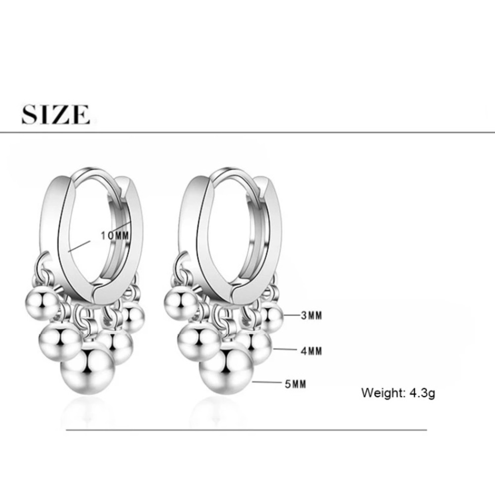 💫 Sterling Silver 925 Beads Huggie Hoop Earrings - Picture 3 of 5